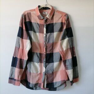 Pulse Womens Multicolor Collared Roll Tab Sleeve Checks Button Up Shirt Size XL